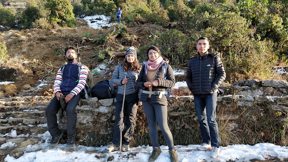 Ascending from Dhunge Bajar with Mr. Ameet Tamang (First from the right)